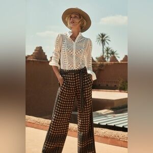 Anthropologie Laced Sheer Blouse Shirt with Eyelet Details Size 4 Small